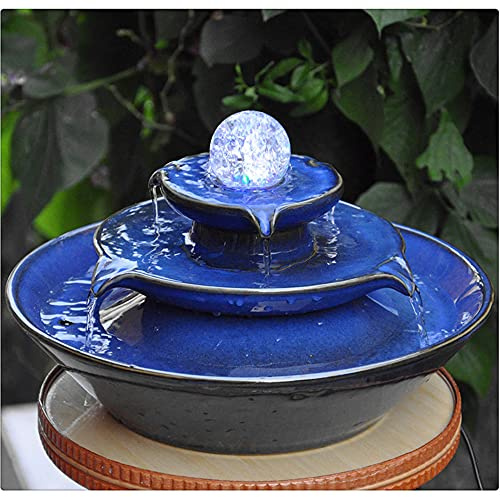 Keramik-Tischbrunnen mit Kugel für den Innenbereich, Tisch, Schreibtisch, Büro, Terrasse (blau)