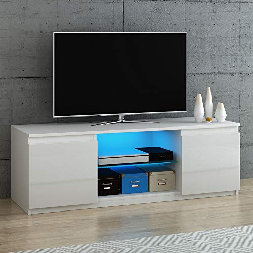 Panana Modern TV Unit Stand Cabinet Sideboard High Gloss 2 Doors with RGB LED Lights & Glass Shelf,120cm x 40cm x 40cm