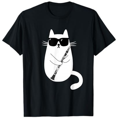 Chat Drôle avec Lunettes de Soleil Musicien Clarinette T-Shirt
