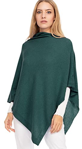 Marin kashmir – poncho gjord av kashmirblandning för kvinnor, mjuk och mjuk, gjord av kashmir, Grön, One Size