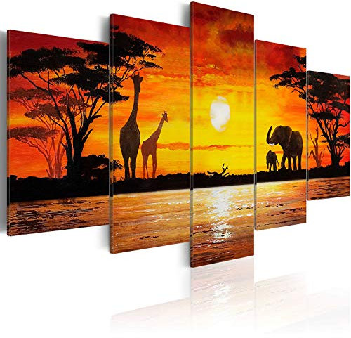 B&D XXL - Akustikbild Afrika 5 tlg - Bilder Akustikschaum Schallschutz Wand Deko Kunst Akustikpaneele Wandpaneele Schalldämmung Wandbild Schallabsorber Akustikplatten 5730