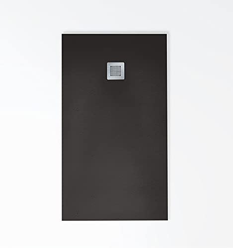 Plato de ducha de resina NEGRO Extraplano, incluye válvula y rejilla, todas las medidas disponibles. 5 Años de garantía. Textura pizarra antideslizante C-3. Medidas gran formato. Capa de GEL COAT.