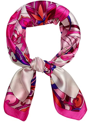 27.5'' Silk Feeling Scarf Medium Square Satin Head Neck Scarf for Women Hair Sleeping at Night，16-Pink