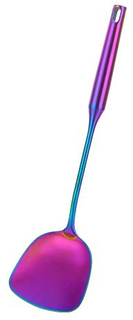 SBOMHS WokPfannenwender Edelstahl 18/8 Wok-Spatula Flache Kelle für den Wok Lange 37,5 CM (14,8 Inch) regenbogen Woklöffel 1 Stk.