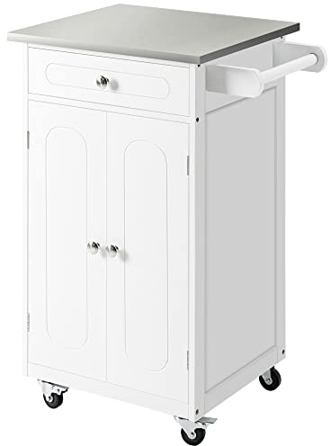 HOMCOM Chariot de Service Desserte de Cuisine à roulettes 1 Tiroir Blanc