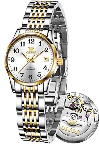 OLEVS Watch Women Automatic Watches for Women Self Winding Waterproof Gold and Silver Womens Watch Dress Two Tone Mechanical Ladies Watches Elegant ﻿No Battery Reloj para Mujer
