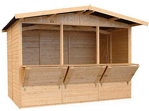 TIMBELA M150A Maison de Jardin en Bois, Étal de marché en Bois, Grand Stand de Vendeur avec comptoir, Trois FENÊTRES, H232x336x263 cm/6m2, Facile à Monter et à démonter, Bar Jardin