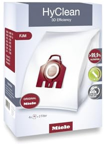 Miele 12281690 HyClean 3D Efficiency FJM Vacuum Cleaner Bags for Bagged Miele Vacuum Cleaners, Pack of 4, White