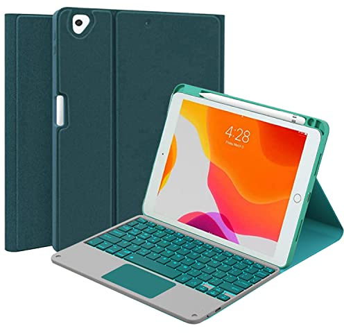 QYiiD Funda con teclado táctil para iPad de 9ª/8ª/7ª generación de 10.2 pulgadas, teclado retroiluminado magnéticamente desmontable, funda inteligente con soporte para lápiz para nuevo iPad de 10.2