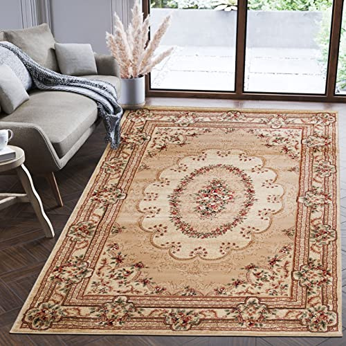 Mazovia Groß Teppich Flur 250x300cm Creme Klassisch Traditionell Weich | Teppich für Eingangsbereich Küche Büro Wohnzimmer Schlafzimmer Beige Pflegeleicht Fußbodenheizungsgeeignet Mittelflor Elegant