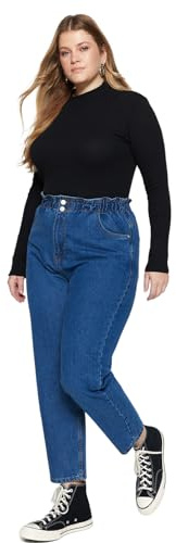 TRENDYOL Damen Hose Trendyol Damen-Jeans, Übergröße, Hohe Taille, Gerades Bein, Übergröße