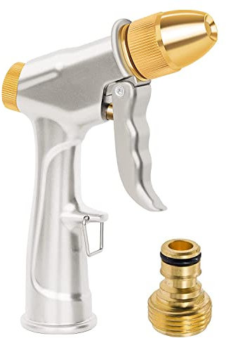 Upgrade Garden Hose Nozzle Sprayer, 100% Heavy Duty Metal Handheld Water Nozzle High Pressure in 4 Spraying Modes for Hand Watering Plants and Lawn, Car Washing, Patio and Pet (Short Garden Spray Gun)