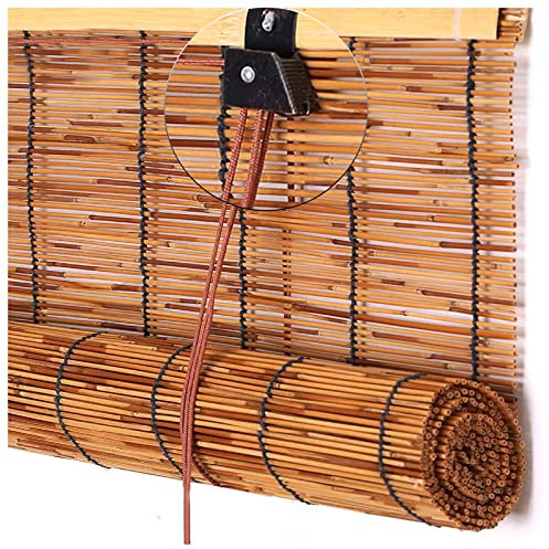 CcacHe Schilf Vorhang Retro Bambusrollo Blickdicht Bambus-Rollos Jalousine Aussenbereich Natur Raffrollo Mit Hakenaufhängung Anti-UV Holzrollos Fenster-Rollo Für Pool Deck, Breite: 40-160cm