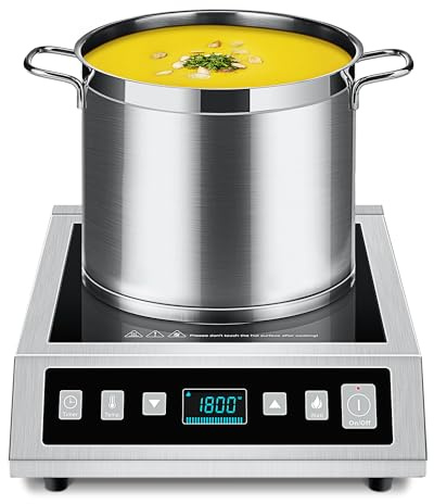 AMZCHEF Induction Cooktop Commercial, Professional Portable Burner, 1800W Countertop Stove Burner with ETL-Certified Induction Hot Plate 3 Hours Timer,8 Temperature & Power Levels,LCD Screen