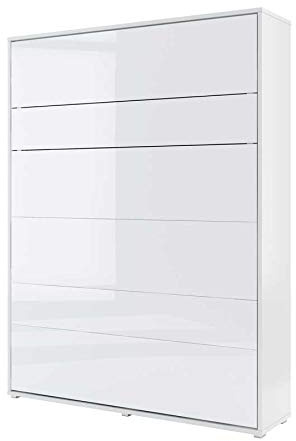 Homlando Lenart Schrankbett Bed Concept BC12 160x200 cm - Vertikal Schrankklappbett - Schrank mit integriertem Klappbett - Wandbett mit Lattenrost - Murphy Bed (Weiß Matt/Weiß Glänzend)