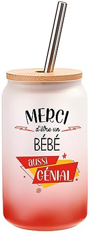 Planetee Verre Cocktail Merci Bébé Génial | Idée Cadeau Verre à Eau avec Paille