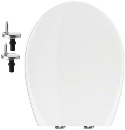 Soft Close Oval Toilet Seat with Quick Release for Easy Cleaning, Standard O Shape White Loo Seat, Simple Top Fixing with Adjustable Hinges for Universal Fit, Durable Plastic