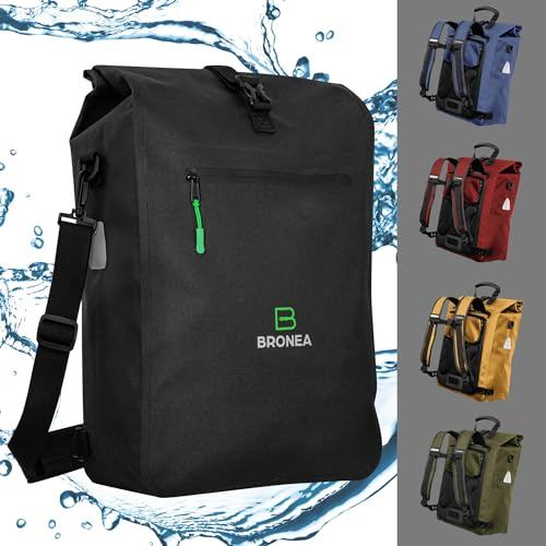Bronea 3 in 1 Fahrradtasche Wasserdicht - 28L - Kombi Rucksack & Umhängetasche - Gepäckträgertasche für Fahrrad - TPU600 Material - Integrierte Laptoptasche - Schnellmontage an Gepäckträger