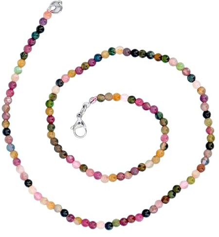Taddart Minerals – Bunte Halskette aus dem natürlichen Edelstein Wassermelonen Turmalin mit 4 mm Kugeln und 45cm Länge – handgefertigt