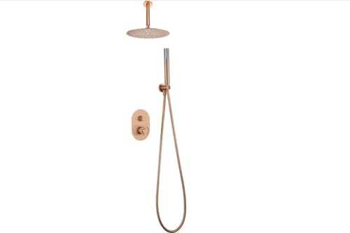 MICE GTV038/ORC Ensemble de douche de plafond au design moderne – Douches encastrées – Mitigeur encastré de salle de bain avec douchette – Série Olympe or rose brossé