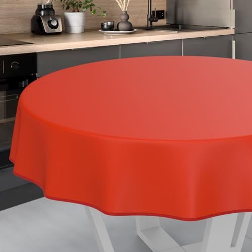 ANRO Wachstuch-Tischdecke Tischdecke abwaschbar Wachstuch Garten-Tischdecke Outdoor Indoor Rund 100cm mit Saum Rot Wachstuchtischdecke Wachstischdecke wasserabweisend Gartentischdecke Meterware