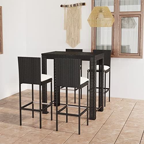 ShCuShan 5-TLG. Gartenbar-Set mit Kissen Bartisch Mit Barhocker Set Outdoor Stehtisch Garten Bartisch FüR Zu Hause Poly Rattan Schwarz 3064796