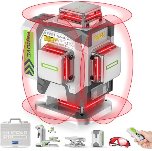 Huepar Pro Nivel Láser Autonivelante 360 Rojo con Control Remoto ZK04CR