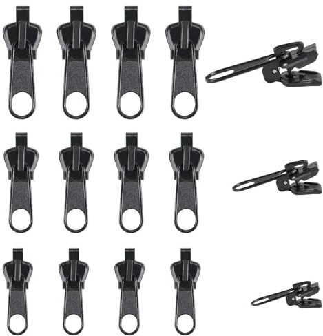 Reißverschluss Reparatur Zipper Ersatz 12 Stück Universal Reissverschluss Zipper Reparatur Set in Drei Größen für Jacken, Koffer & Rucksäcke, Langlebige & Abnehmbare Reißverschlusszieher, Schwarz