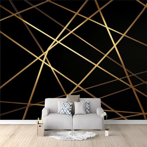 Simple Black Gold Photo Wallpaper Gold Foil Gold Lines Non-Woven Living Room Bedroom Wall Decoration - Photo Mural- Gaming Room TV Background Wall Decor 400 x 280 cm