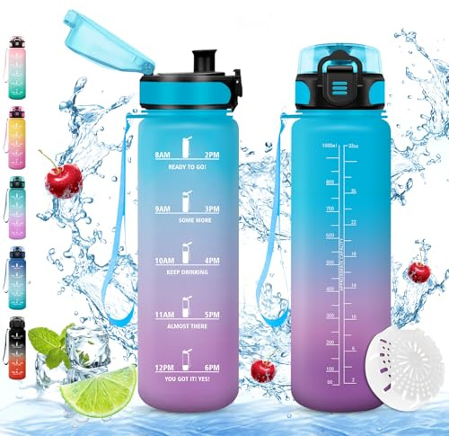 Vikaster Botella agua deporte, 1l Botella, sin BPA, Botella Agua con Filtro, Botellas agua reutilizable, para Niños, Deporte, Running, Gimnasio, Bicicleta