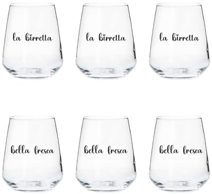 6 Bicchieri Personalizzati 3 La birretta 3 Bella Fresca Adatti ad Acqua Vino Birra Tutte le Bevande Idea Regalo Casa Cena Pranzo Feste Famiglia Natale Compleanno Decorazioni
