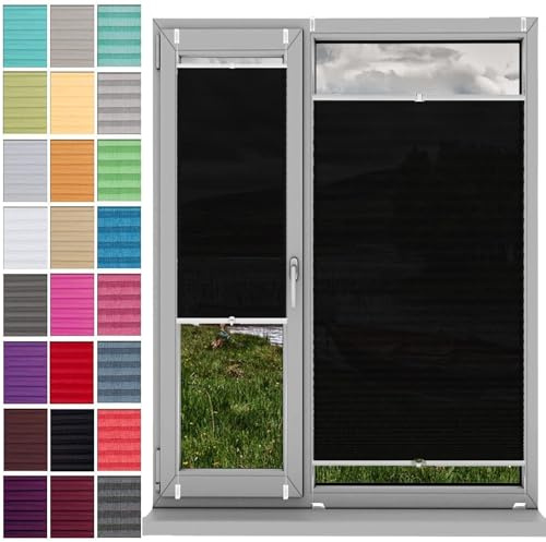 Faltrollo Klemmfix Plissee - Sichtschutz Und Sonnenschutz 66 x 70 cm - Blickdicht Thermo Ohne Bohren für Fenster & Tür - Schwarz
