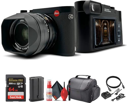 Leica Q3 Appareil photo numérique compact puissant (19080) avec objectif Summilux 28 mm f/1.7 ASPH, enregistrement 8K, capteur 60 MP, carte 64 Go, sac et kit de nettoyage