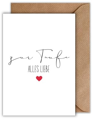 WBdesignz Schlichte Taufkarte mit Umschlag - Stilvolle Glückwunschkarte zur Heiligen Taufe Zur Taufe alles Liebe Edle Geschenkkarte für Täufling Eltern Paten (DIN A6)