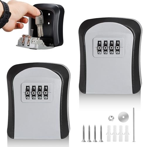2 Pezzi Cassetta di Sicurezza per Chiave 4 Cifre, Pulsante Girevole per Aprire la Scatola, Serratura Con Codice per Porta Impermeabile E Antiruggine, Scatoletta per Chiavi Adatta per Home Office
