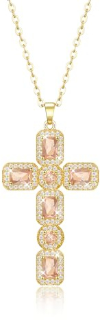 Linawe Kreuzkette Kreuz Kette Halskette Damen, Simulierter Diamant Geburtsstein Kristall Kettenanhänger, Modeschmuck Jewelry Erhältlich in Gold, Silber und Roségold