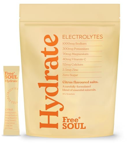 Free Soul Hydrate | Electrolyte Hydration Sachets with Sodium, Magnesium, Vitamin C, & More | Zero Sugar, Advanced Electrolyte Powder for Daily Use | Citrus Salt Flavour | 30 Sachets