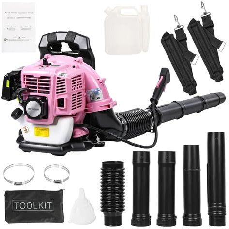 diowewea Souffleur de Feuilles à Dos à Essence 52CC, Moteur 2 Temps, gaz, jusqu'à 550 CFM, Nettoyage Puissant, pour l'entretien la pelouse, débris poussière Cour (Rose) Rose