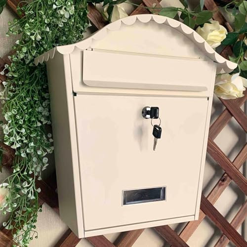 SCBTGKLN Briefkasten, Briefkästen, Postkasten, Briefkasten Retro, Hausbriefkasten, an der Wand Montierter, Abschließbarer Briefkasten aus Verzinktem Stahl, for Ländliche und Büro(White Color)