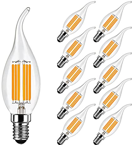 MAYCOLOR E14 Kerze LED Lampe 6W Ersetzt 60W, 600 lumen, Warmweiß 2700K, E14 Edison Vintage Ideal für Kronleuchter und Kristalllichter, AC 220-240V, Nicht Dimmbar, Glas, 10er Pack