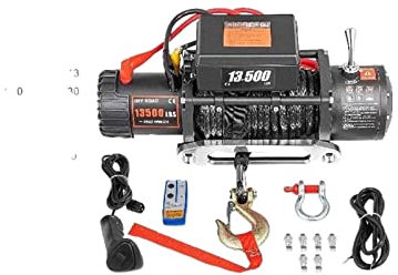 Cabrestante eléctrico de 12V de 13500 LBS, cuerda de remolque sintética de 27M/92 pies, polipasto Treuils for remolque de coche 4X4, camión ATV, barco todoterreno