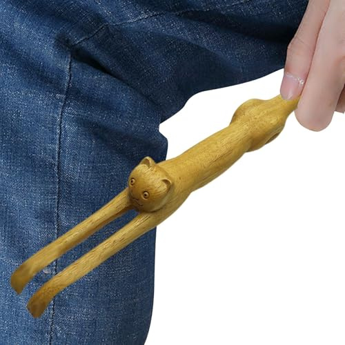 Rascador de espalda para gatos, rascador de espalda en forma de gato | rascador de espalda en forma de gato de madera de tilo con mango largo | rascador de espalda en forma de