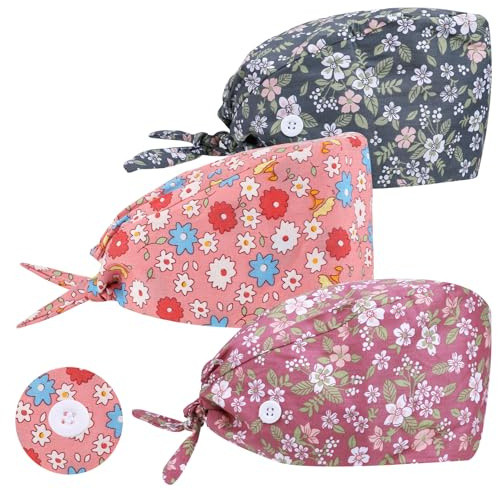 3 Pièces Calot Chirurgien Femme Chapeaux de Travail avec Boutons | Noués à Dos Sweatband Chapeau Réglable Capuche Casquette Queue Cheval Calot chirurgien Cuisine Couverture Homme Femme