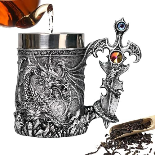 Zunishaone Tasse à bière médiévale, tasse à bière rétro | Verres à bière avec motif dragon médiéval de 600 ml, chopes à bière et chopes de grande capacité pour les réunions de famille,