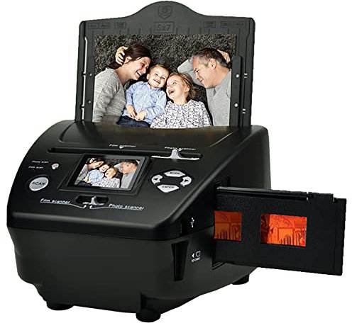 Scanner per pellicole ad alta risoluzione 4 in 1, con schermo LCD da 2,4, converte diapositive e negativi da 35 mm/135, foto, biglietti da visita per il salvataggio su scheda SD, nessun computer/so