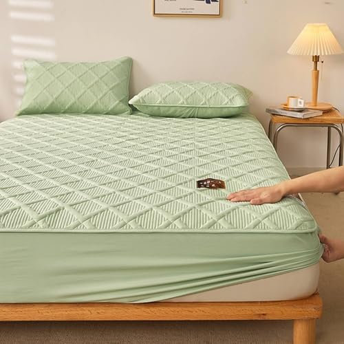 Homxi Spannbetttücher Doppelbett für Boxspringbett,100 x 200 cm,Betttuch für Hohe Matratzen Baumwolle Einfarbige Farbe mit Kariertem Muster Spannbetttuch Einzelbett Grün
