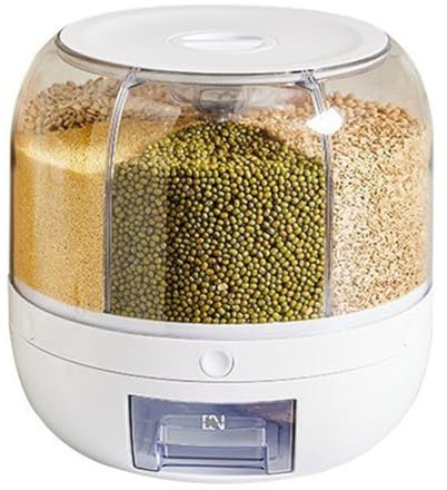 Kueohse -Contenedor de almacenamiento con 6 compartimentos, organizador de cereales y - para encimera, redondo, dispensador de alimentos giratorio de 360 grados