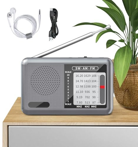 Radio à Ondes Courtes - Radio Mondiale avec Casque, récepteur d'ondes Courtes Rechargeable pour Personnes âgées, Maison, Table, Camping et extérieur