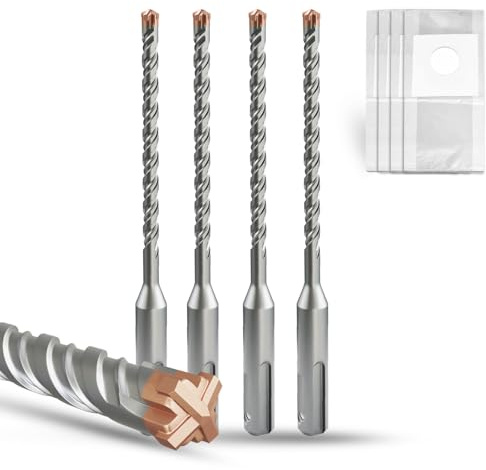 METOTY SDS Plus Hammer Drill Bit 4PC 6mm×160mm, with 4 Carbide Cutting Edges, Head with Coating, Masonry Drill, Hammer Drill, Concrete Drill, for Stone, Concrete, Natural Stone, Brick Wall