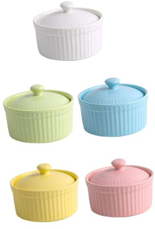 BESTYASH Ciotole Da Dessert in Ceramica Con Coperchio Colorate Per Dolci Soffici e Pudding Adatte Per Forno e Conservazione Alimenti